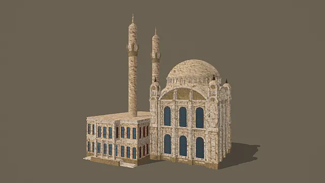 华丽伊斯兰风格双宣礼塔清真寺3D模型