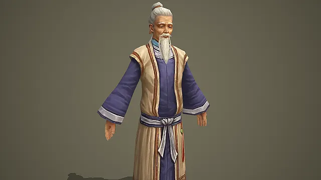 古风白须老者游戏 NPC 角色模型