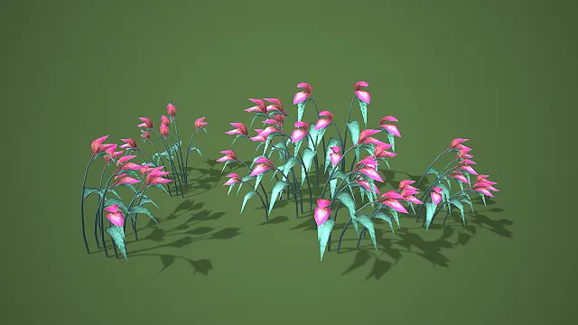 粉紫花苞绿纹叶观叶植物组合 3D 模型