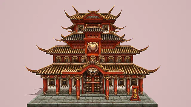 卡通风格中式华贵军营建筑3D模型