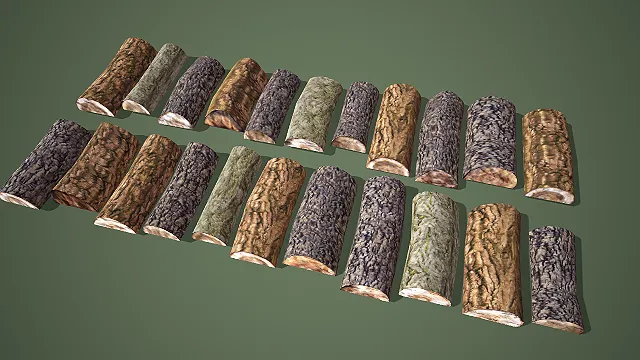 多纹理半圆柱木段组合 3D 场景装饰模型