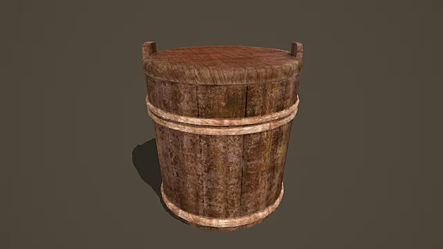 复古带盖木质大桶3D模型
