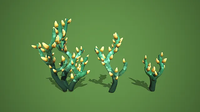 三组枝状带芽植形石组合奇幻场景装饰模型