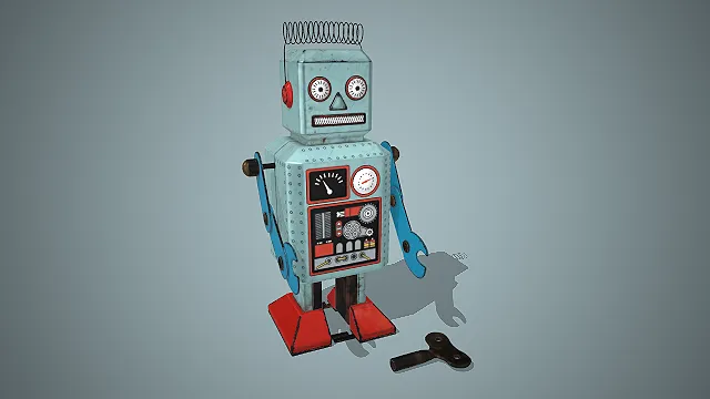 一款20世纪中期复古铁皮发条机器人的3D模型