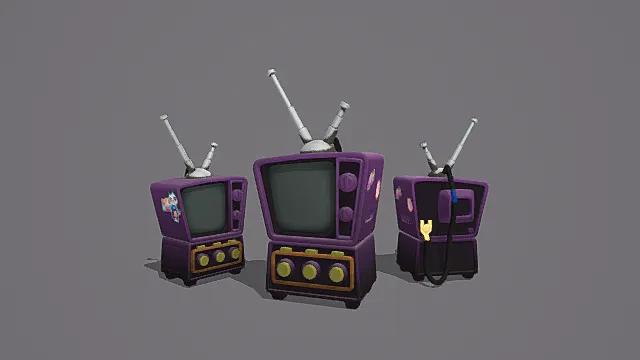 Q版潮玩风紫调复古电视机3D模型