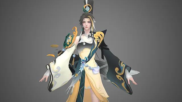 王者荣耀  水墨国风  不对称广袖  高束渐变马尾