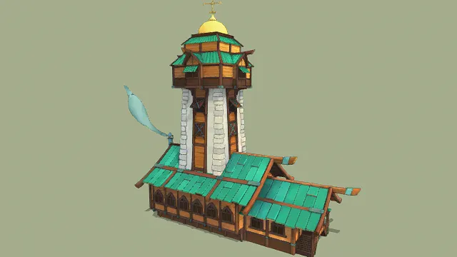 3D卡通风格塔楼建筑模型，创意设计（3D塔楼建筑、卡通风格、童话奇幻风，建筑主题）