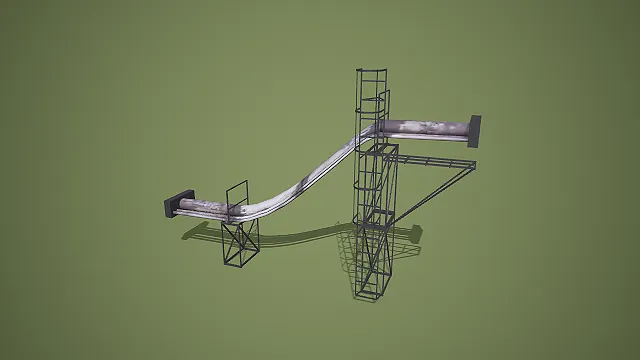 带爬梯弯管多管架空管道 3D 低多边形工业场景模型