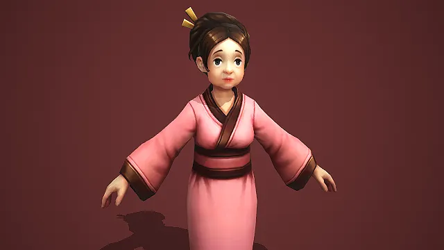 穿粉色交领汉服的温婉古代妇人游戏 NPC 模型