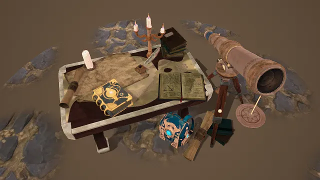 3D卡通风格奇幻探索场景模型，创意设计（3D场景、卡通风格、复古奇幻风，场景设计主题）