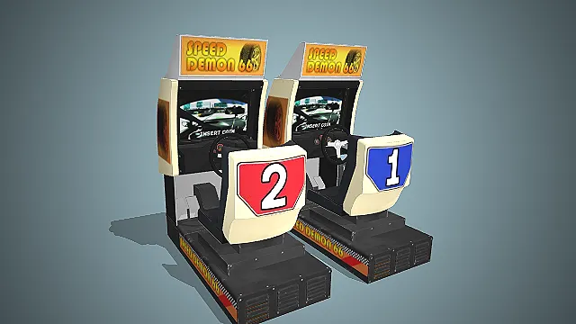 一组游戏厅场景的双人赛车街机3D模型
