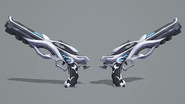 银白科技双持脉冲枪游戏武器3D模型 