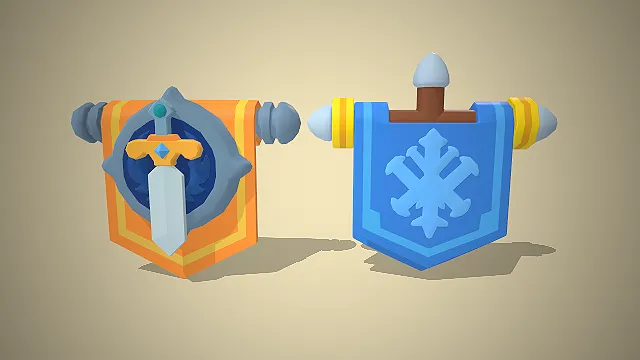 一套低模的适用于游戏场景的奇幻旗帜3D模型