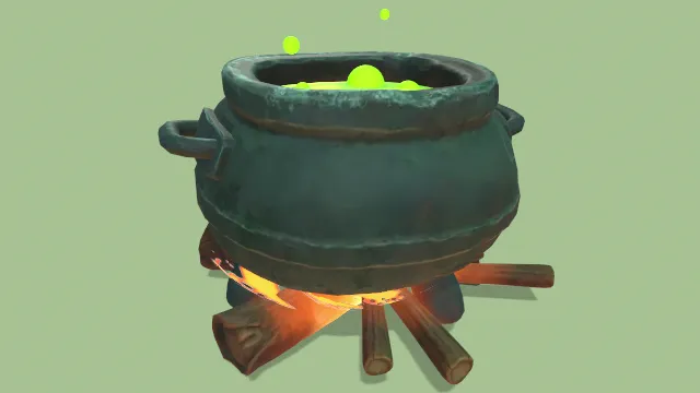 卡通魔法锅工具风格化火堆