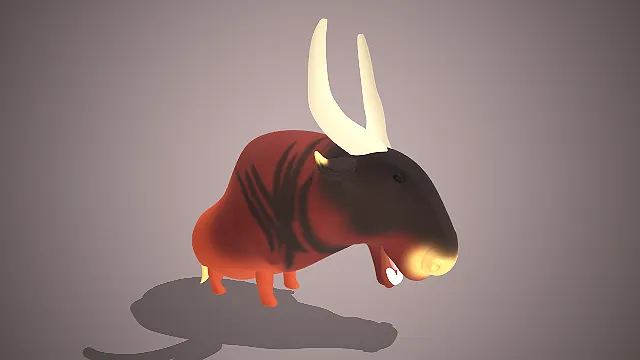 一个Q版风格的常见家畜卡通动物3D公牛模型