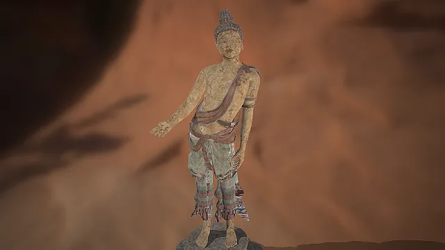 敦煌风格  数字雕塑  佛教造像  做旧质感  斜挎式袈裟