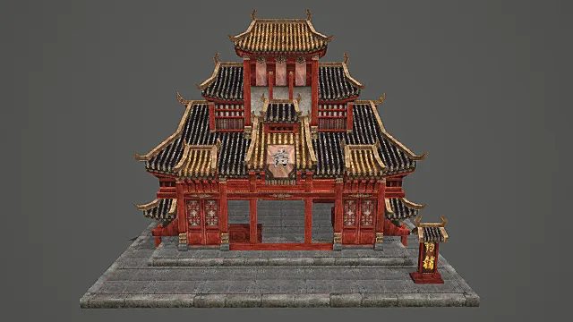 卡通风格中式雅致药铺建筑3D模型