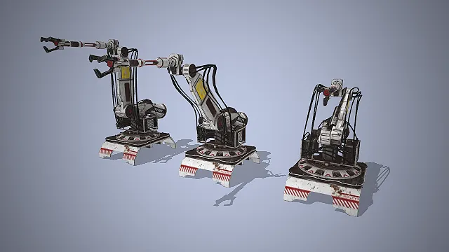 工业机械臂  做旧磨损  液压管线  机械爪  警示标识