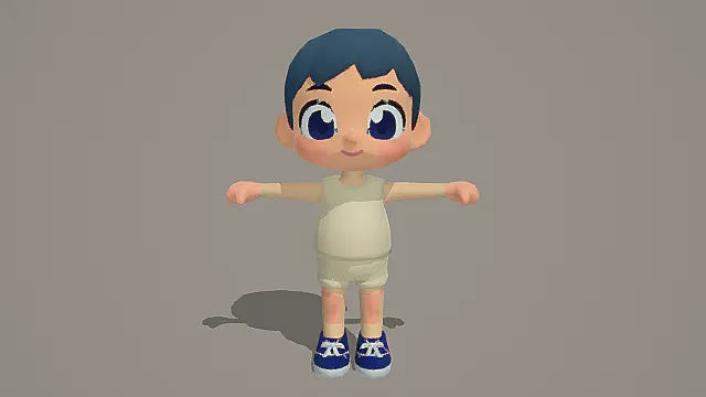 休闲卡通主角：背心短裤萌系少年外观