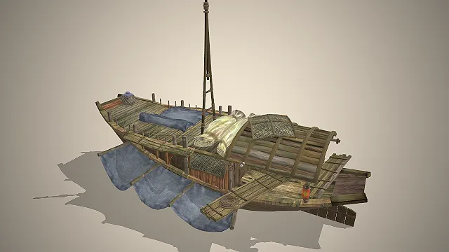 古风渔船  传统水运  仙侠游戏水乡  渔港场景