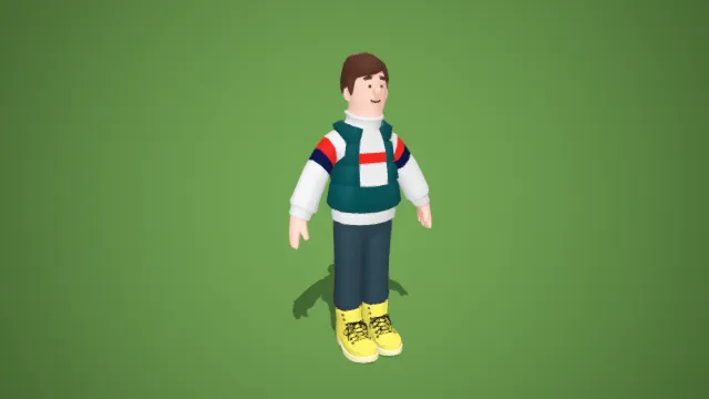 卡通日常风男性角色 3D 模型（灰外套黄帽款）
