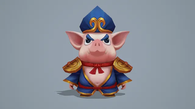 3D卡通风格天蓬元帅角色模型，创意设计（3D角色、卡通风格、威风可爱，东方神话主题，卡通元素）