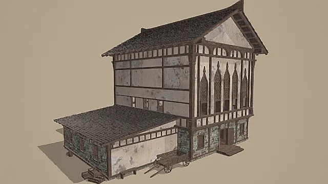 复古石木混合古风大屋3D模型