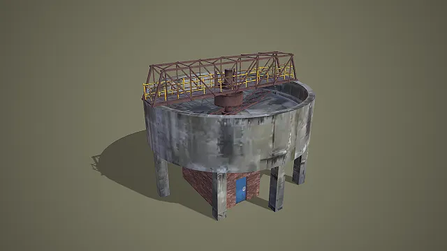 写实风格带支腿圆形混凝土工业沉淀池 3D 低多边形场景模型
