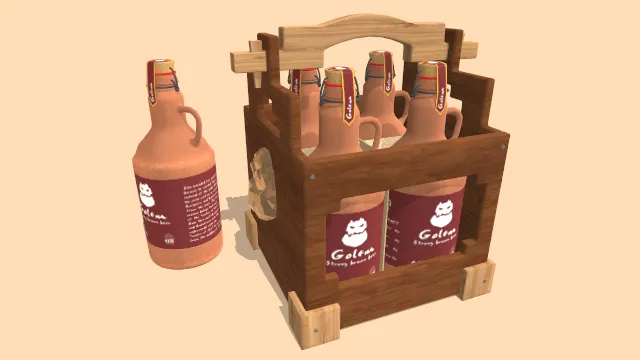 带木头支架的玻璃瓶啤酒饮品