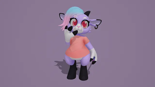 3D卡通风格紫粉蓝橙黑系拟人羊角色模型，创意设计（3D角色、卡通风格、卡通萌系风，角色设计主题）