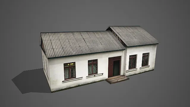 复古白墙铁皮顶民居 3D 模型