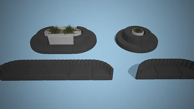 一组现代简约休闲的弧形沙发组合模型