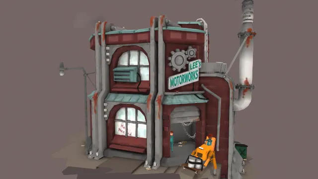 卡通风格李斯汽车维修厂建筑工厂