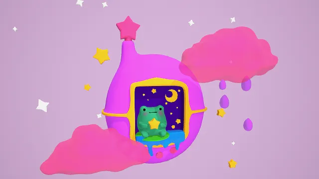 3D卡通风梦幻青蛙居所场景模型，创意设计（3D梦幻场景、卡通风格、梦幻治愈、奇幻萌系、童话场景）