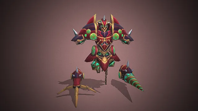 一个红金配色的3D重装机甲BOSS模型