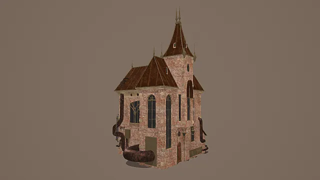 蒸汽奇幻风彩晶红砖尖顶小屋3D模型