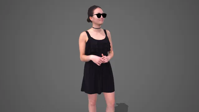 酷感黑裙吊带装女性时尚形象 3D 模型