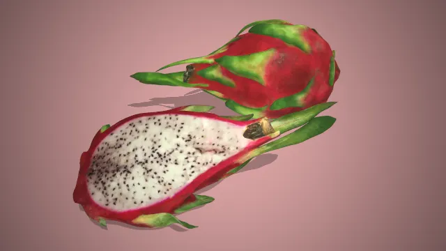 一个写实风格的3D火龙果模型，美食场景