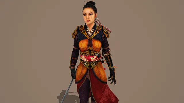 3D写实风格东方武侠女战士角色模型，创意设计（3D角色、写实风格、英气华丽，武侠角色，物品元素）