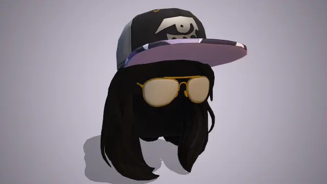 黑灰色鸭舌帽紫色拼接眼镜装饰棕色假发