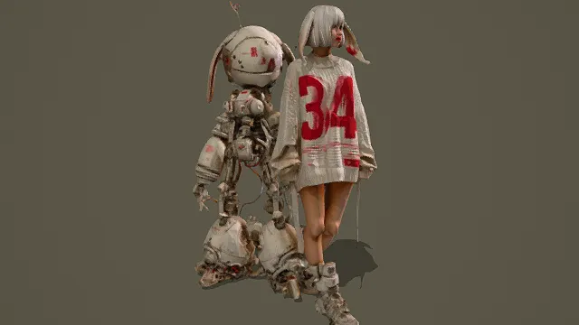 3D卡通风格赛博朋克组合模型，创意设计（3D组合、卡通风格、炫酷赛博风，机械设计主题）