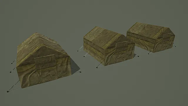 复古帆布军用帐篷套装3D模型