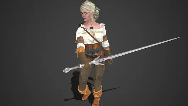 银发  女剑士  皮质束身装  持长剑  奇幻冒险  角色模型