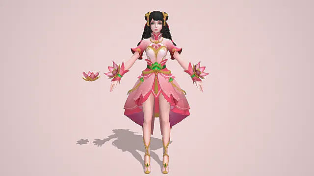 国风仙侠风格莲华少女模型 