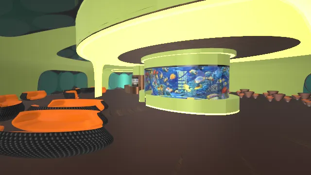 乌龟形状的浮动餐厅漂浮在海洋上建筑场景