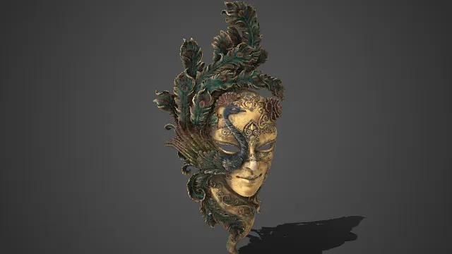 威尼斯风格  假面面具  孔雀  鎏金质感  精致雕花  舞会