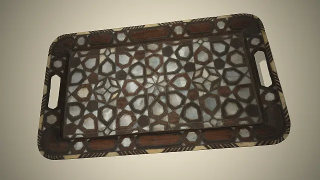 珍珠母贝镶嵌托盘  复古古董  几何纹样  中东装饰艺术