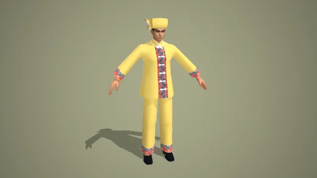 壮族黄底花卉刺绣传统服饰男性角色 3D 模型