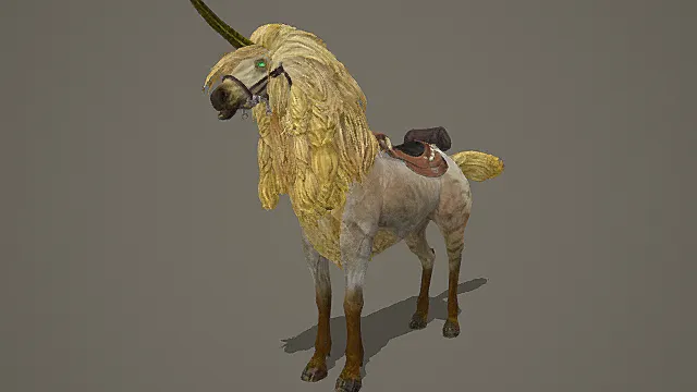 童话奇幻风格金毛独角兽模型