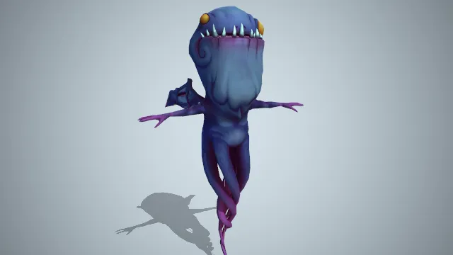 变异怪物头大，小眼睛，有一对骨翅，下半身为几条触手组成